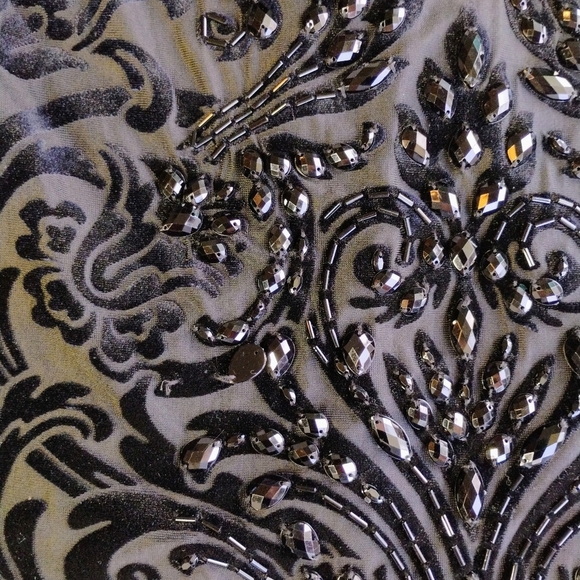 Cache Y2K Velvet Jeweled Formal Dress Womens 12 Black Sheer Goth Cocktail Party - Picture 11 of 15